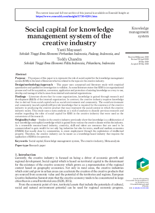 (PDF) Social capital for knowledge management system of the creative ...