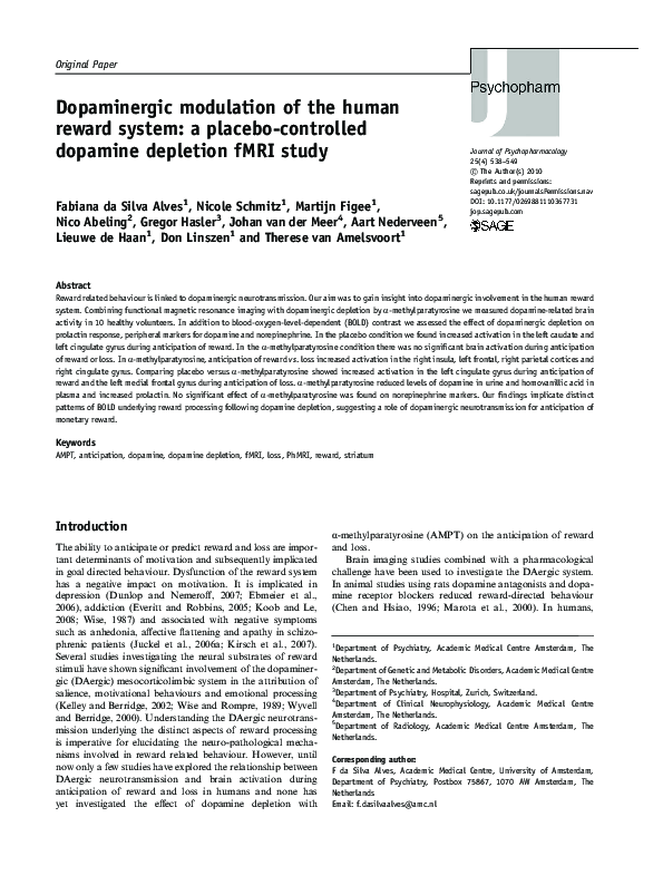 (PDF) Dopaminergic modulation of the human reward system: a placebo ...