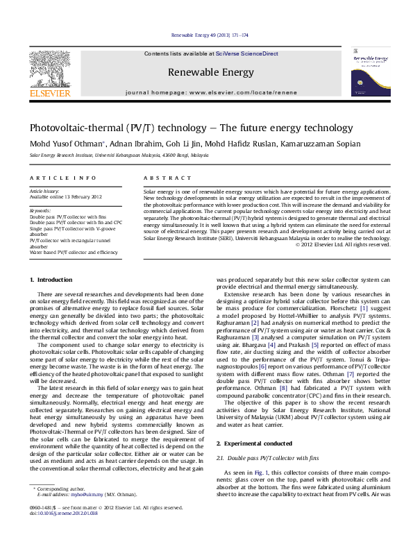 (PDF) Photovoltaic-thermal (PV/T) technology – The future energy technology