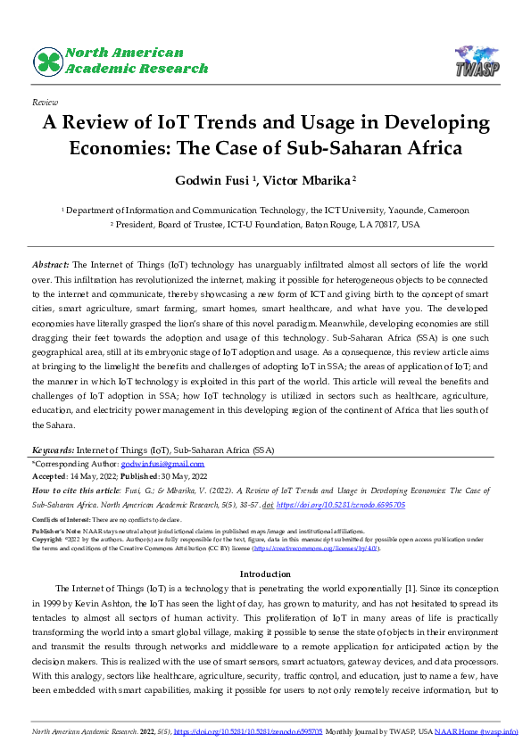 (PDF) A Review of IoT Trends and Usage in Developing Economies: The ...