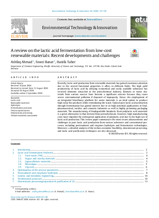 (PDF) A review on the lactic acid fermentation from low-cost renewable ...