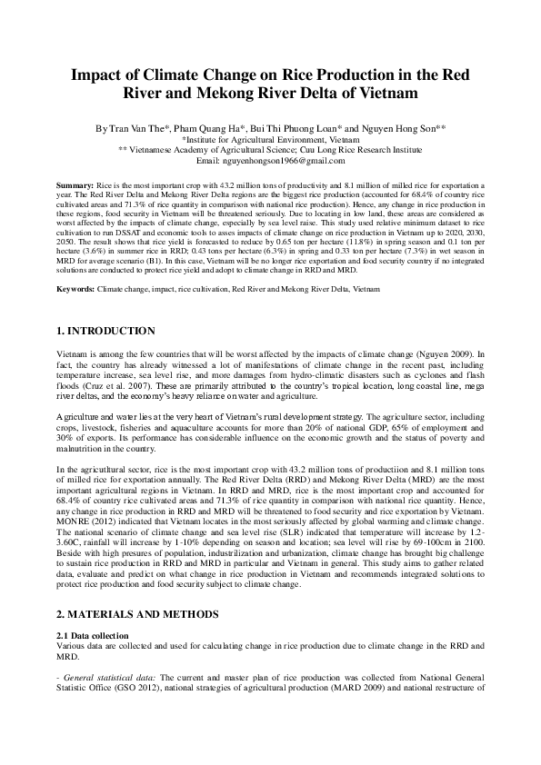 (PDF) Impact of Climate Change on Rice Production in the Red River and ...