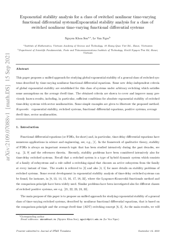 (PDF) Exponential stability analysis for a class of switched nonlinear ...