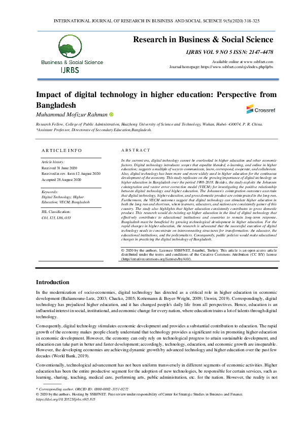 (PDF) Impact of digital technology in higher education
