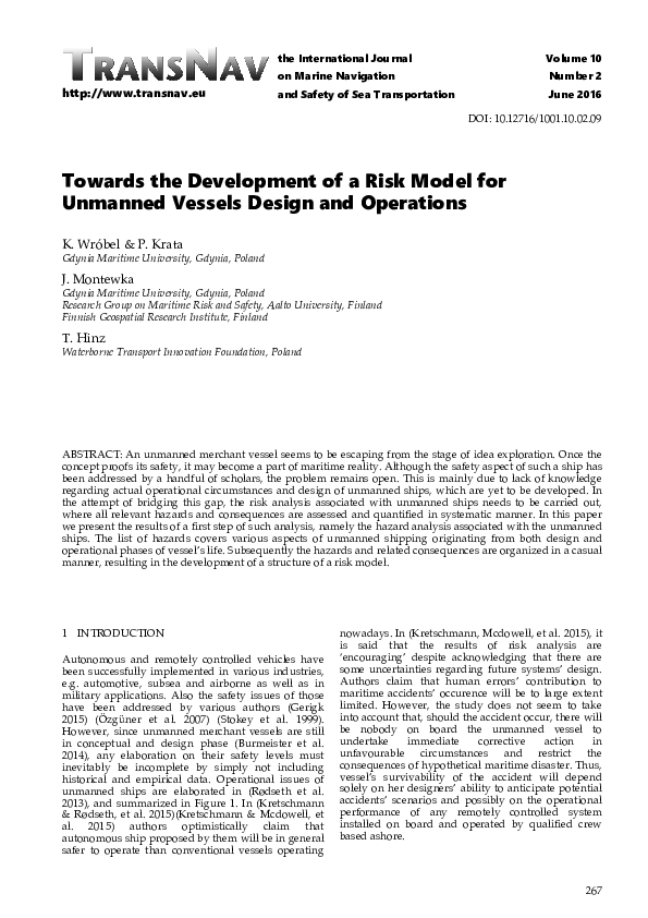 (PDF) Towards the Development of a Risk Model for Unmanned Vessels ...
