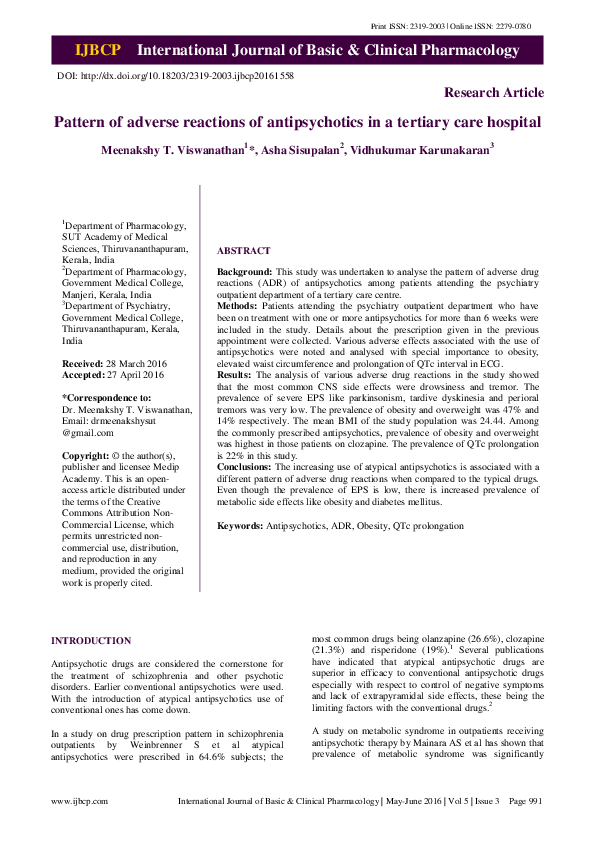 (PDF) Pattern of adverse reactions of antipsychotics in a tertiary care ...
