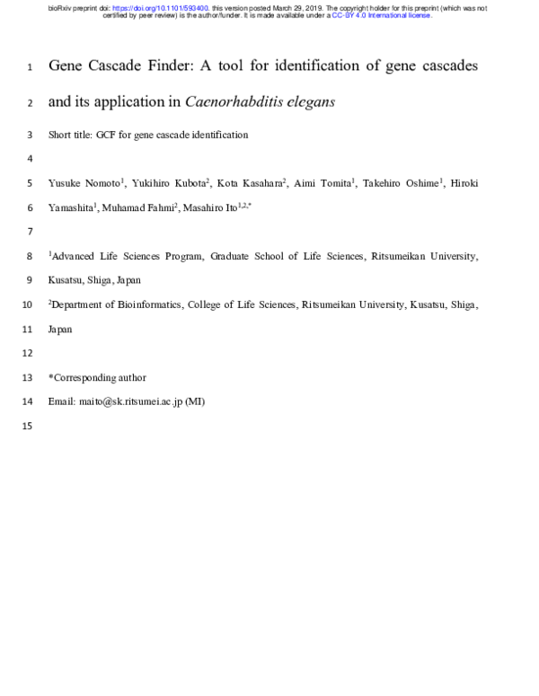 (PDF) Gene Cascade Finder: A tool for identification of gene cascades ...