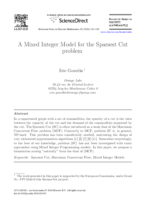 (PDF) A Mixed Integer Model for the Sparsest Cut problem