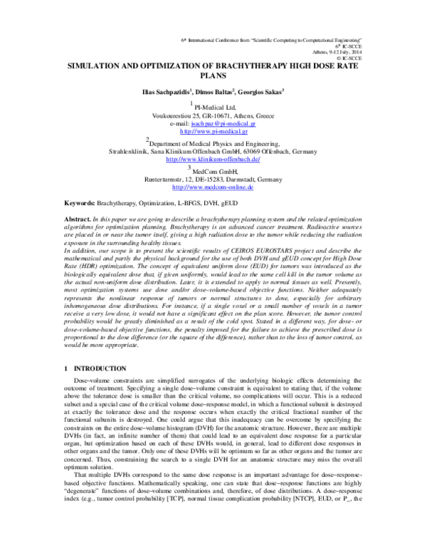 (PDF) Simulation and Optimization of Brachytherapy High Dose Rate Plans