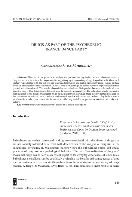 (PDF) Drugs as part of the psychedelic trance dance party