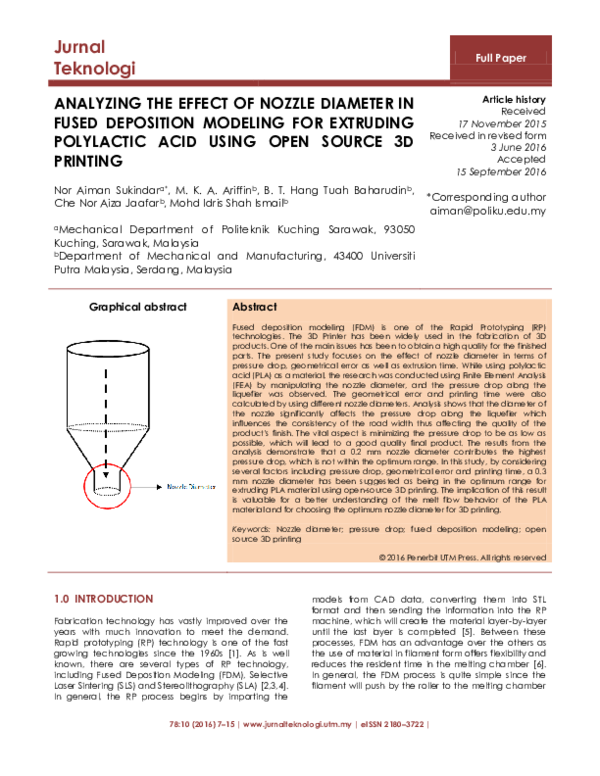 (PDF) Analyzing the Effect of Nozzle Diameter in Fused Deposition ...