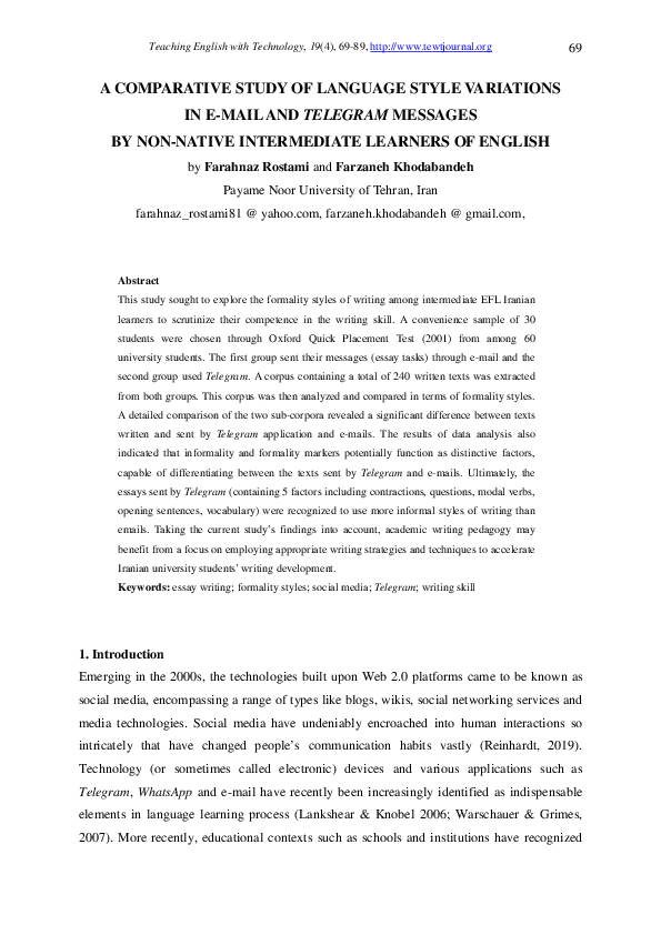 (PDF) A Comparative Study of Language Style Variations in E-Mail and ...