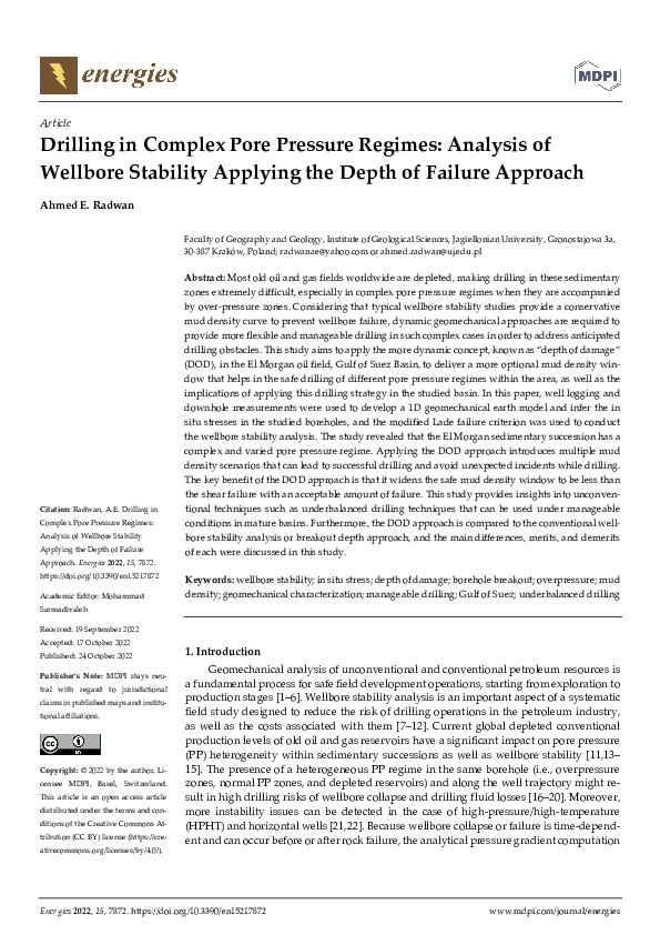(PDF) Drilling in Complex Pore Pressure Regimes: Analysis of Wellbore ...