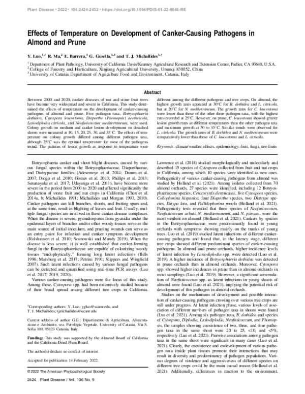 (PDF) Effects of Temperature on Development of Canker-Causing Pathogens ...