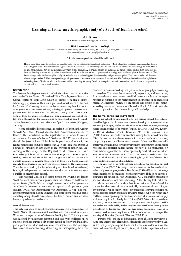 (PDF) Learning at home: an ethnographic study of a South African home ...