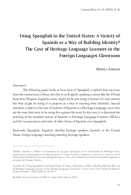 (PDF) Using Spanglish in the United States: a variety of Spanish or a ...