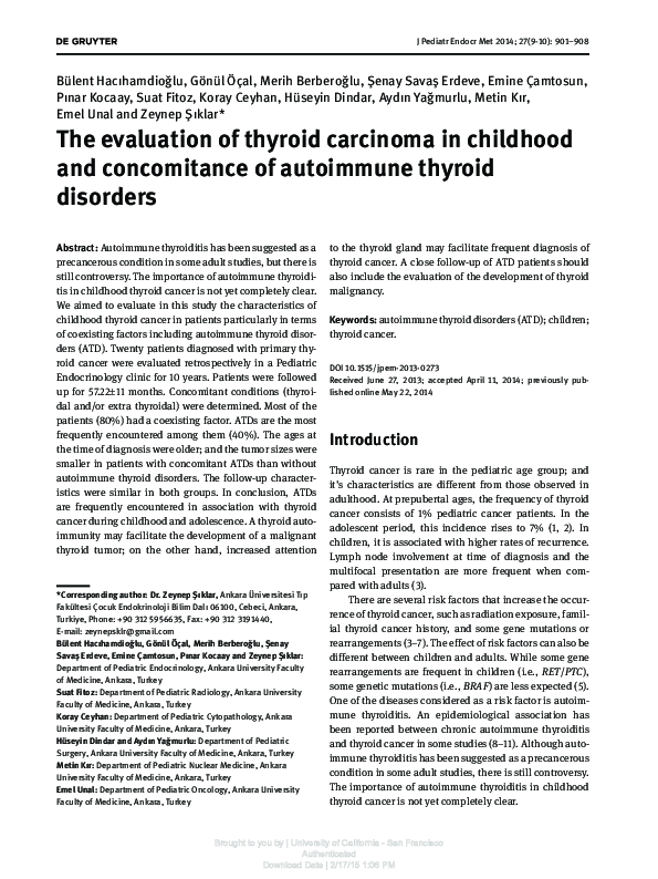 (PDF) The evaluation of thyroid carcinoma in childhood and concomitance ...