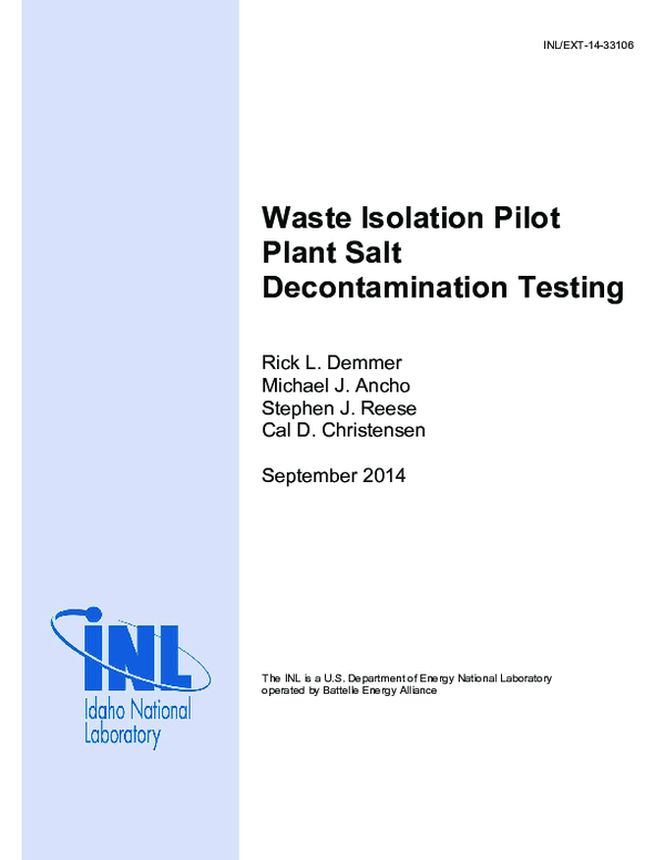 (PDF) Waste Isolation Pilot Plant Salt Decontamination Testing