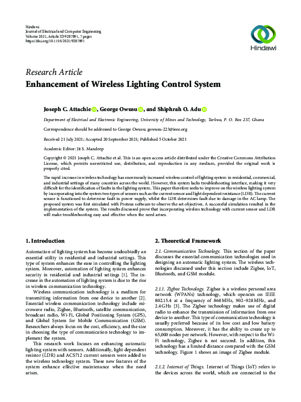 (PDF) Enhancement of Wireless Lighting Control System