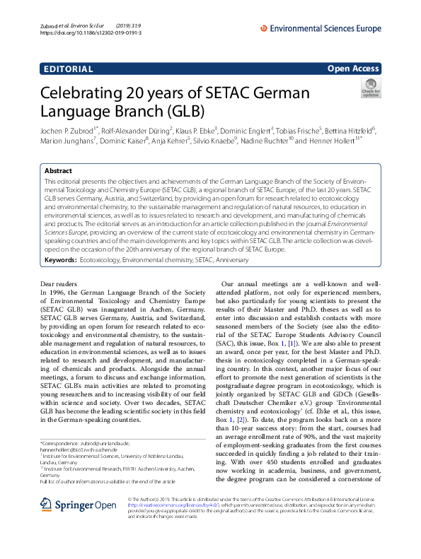 (PDF) Celebrating 20 years of SETAC German Language Branch (GLB)