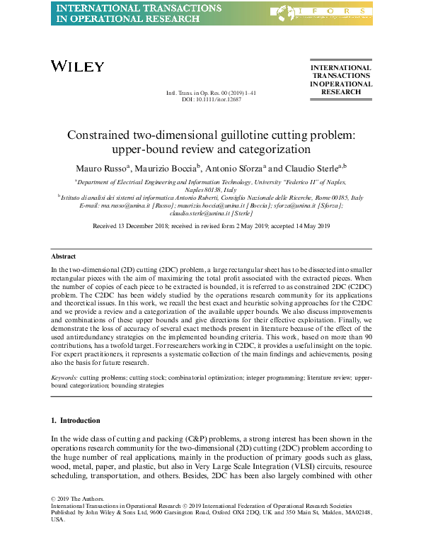 (PDF) Constrained two‐dimensional guillotine cutting problem: upper ...