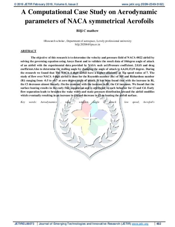 (PDF) A Computational Case Study on Aerodynamic parameters of NACA ...