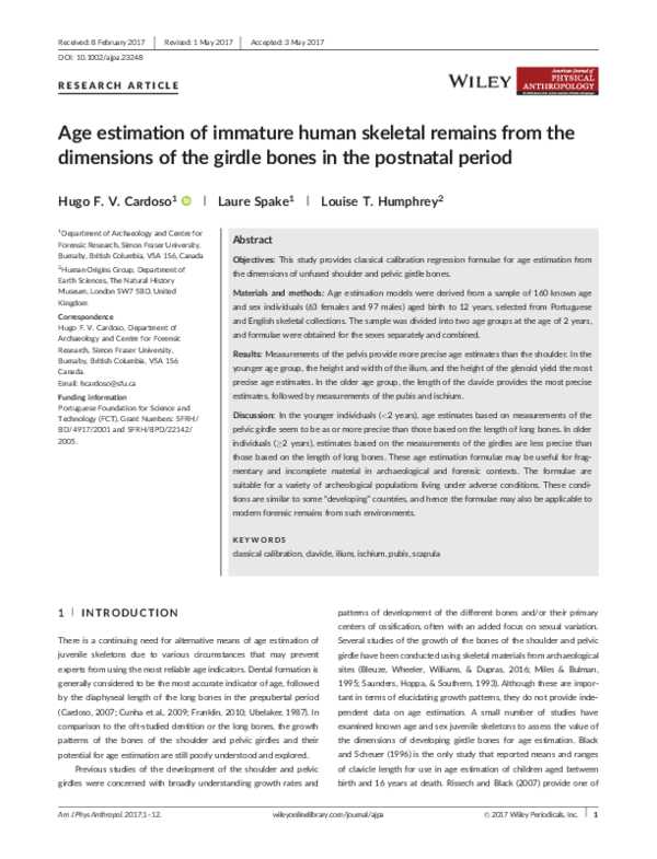 (PDF) Age estimation of immature human skeletal remains using the post ...