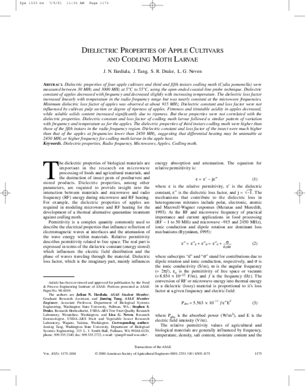 (PDF) Dielectric Properties of Apple Cultivars and Codling Moth Larvae