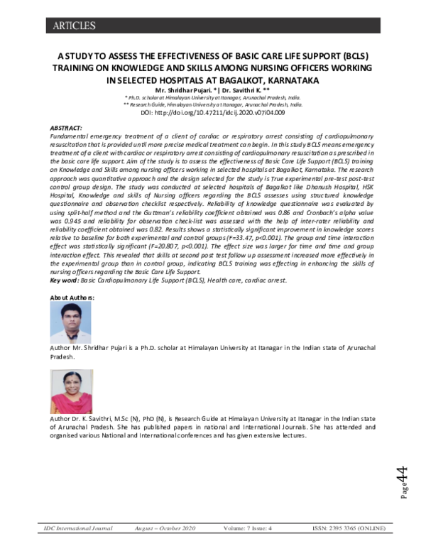 (PDF) A Study to Assess the Effectiveness of Basic Care Life Support ...
