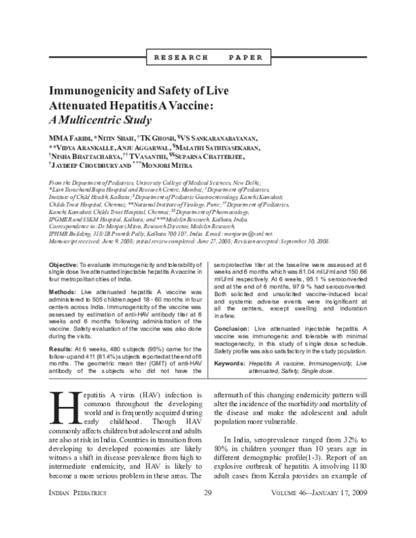 (PDF) Immunogenicity and Safety of Live Attenuated Hepatitis A Vaccine