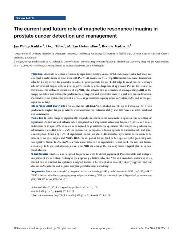 (PDF) The current and future role of magnetic resonance imaging in ...