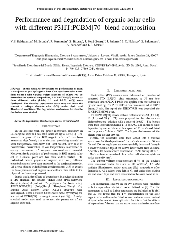 (PDF) Performance and degradation of organic solar cells with different ...