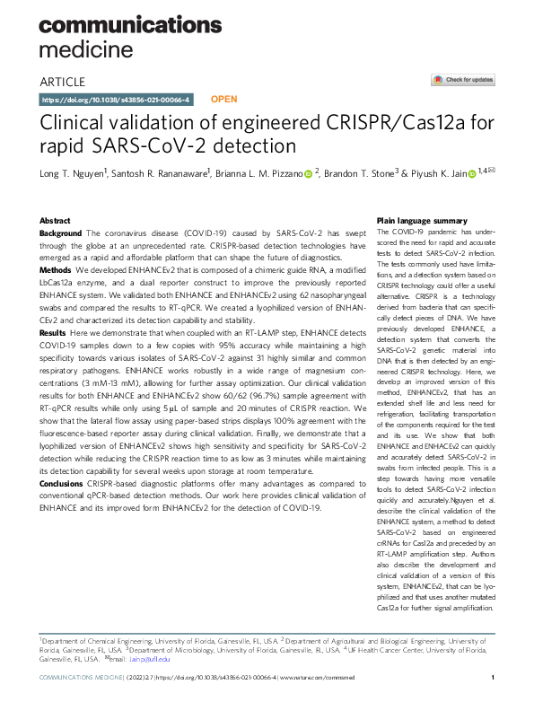 (PDF) Clinical validation of engineered CRISPR/Cas12a for rapid SARS ...