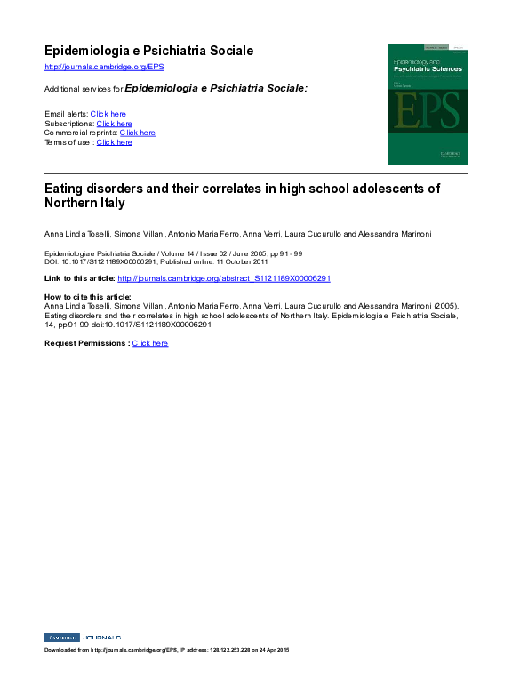 (PDF) Eating disorders and their correlates in high school adolescents ...