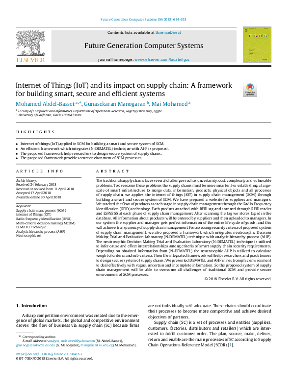 (PDF) RETRACTED: Internet of Things (IoT) and its impact on supply ...