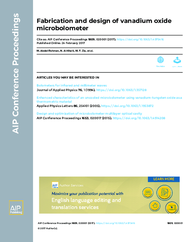 (PDF) Fabrication and design of vanadium oxide microbolometer