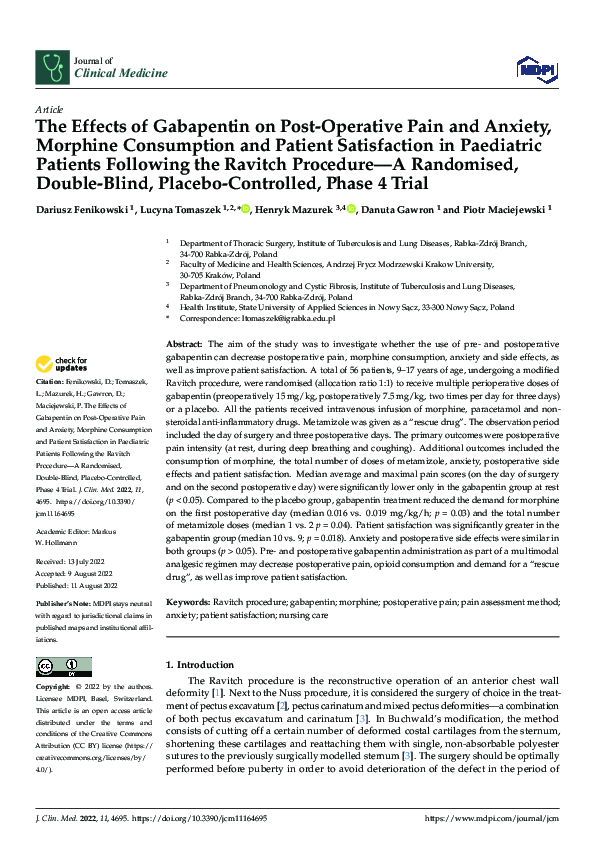 (PDF) The Effects of Gabapentin on Post-Operative Pain and Anxiety ...