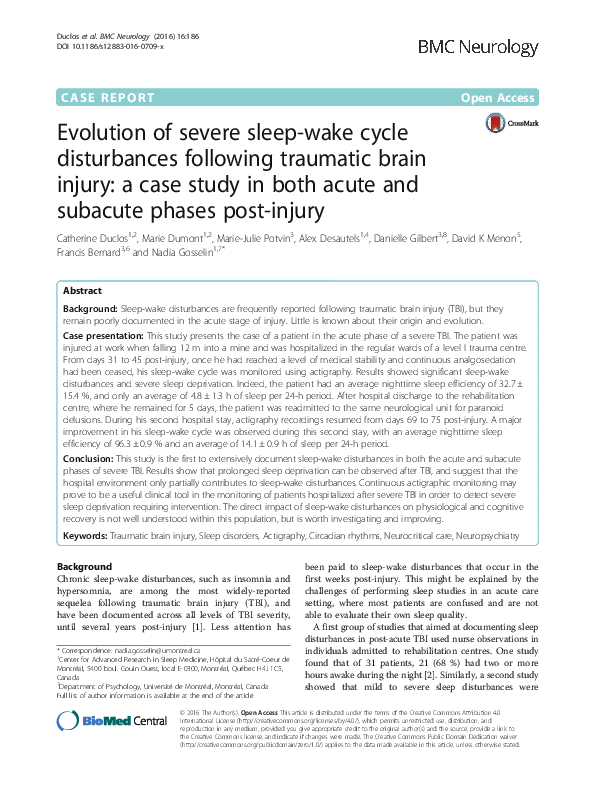 (PDF) Evolution of severe sleep-wake cycle disturbances following ...