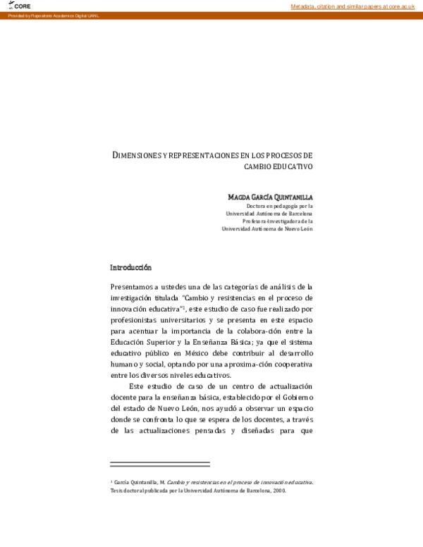 (PDF) Dimensiones y presentaciones en los procesos de cambio educativo