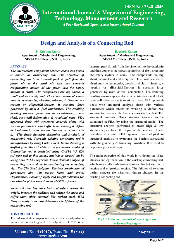 (PDF) Design and Analysis of a Connecting Rod sebastian antony