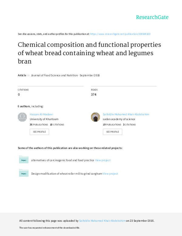 (PDF) Chemical Composition and Functional Properties of Wheat Bread ...