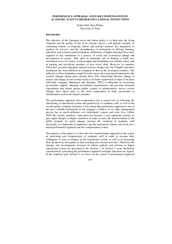(PDF) Performance Appraisal and Fair Compensation of Academic Staff in ...