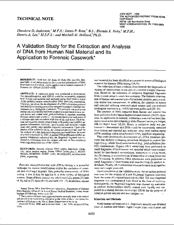 (PDF) A Validation Study for the Extraction and analysis of DNA from ...