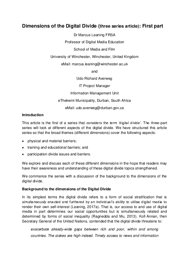 (PDF) Dimensions of the Digital DividePhysical and Material Divides