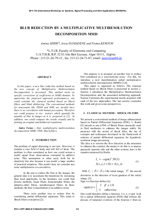 (PDF) Blur reduction by a Multiplicative Multiresolution Decomposition MMD