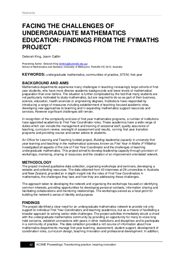 (PDF) Facing the challenges of undergraduate mathematics education ...