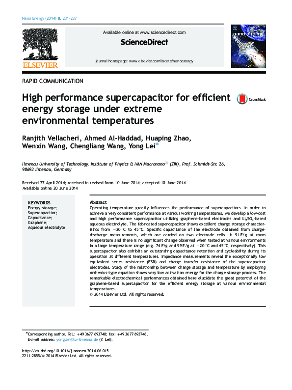 (PDF) High performance supercapacitor for efficient energy storage ...