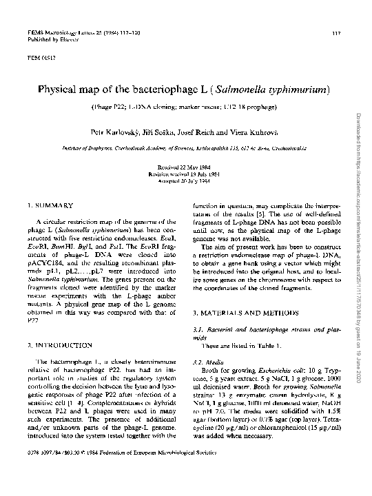 (PDF) Physical map of the bacteriophage L ( Salmonella typhimurium )