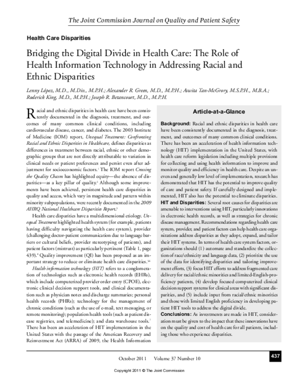 (PDF) Root Causes of Disparities and Recommendations for Focusing HIT ...