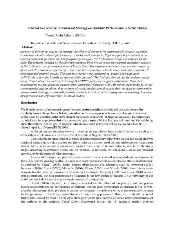 (PDF) Effect of Cooperative Instructional Strategy on Students ...
